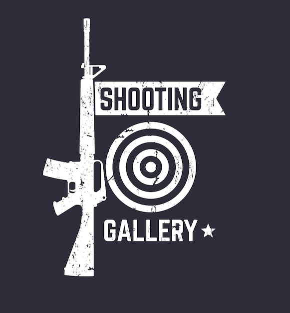 Vetor o sinal do logotipo da galeria de tiro com textura grunge de rifle automático pode ser removido