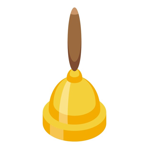 O sino dourado com alça de madeira está à espera de ser tocado.