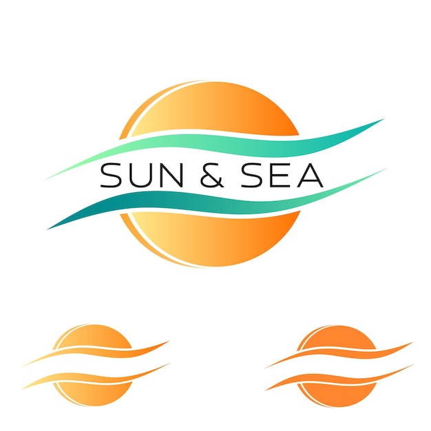 O sol e as ondas do mar um emblema de logotipo de cor ilustração vetorial