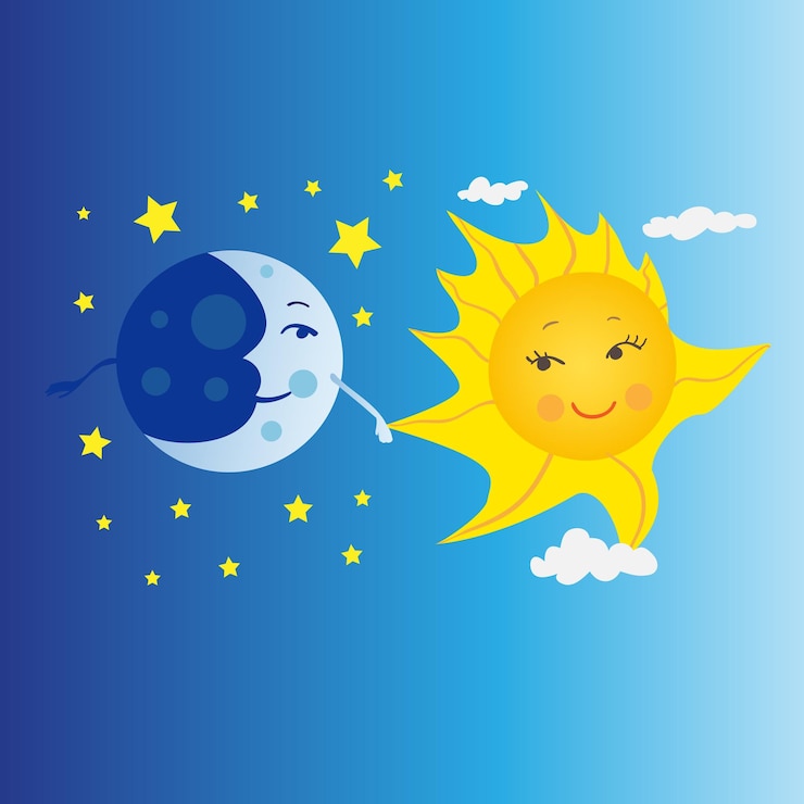 Vetor o sol leva a lua pela mão