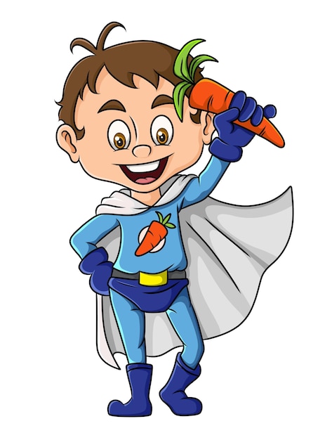 Vetor o super-herói vegetal está segurando a cenoura da ilustração