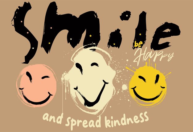 O texto do slogan de bondade com um sorriso de desenho animado bonito, tipografia, arte de rua, graffiti, slogan, impressão de camiseta.