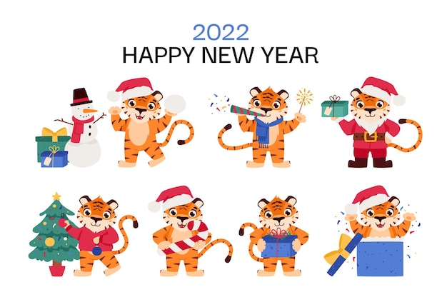 O tigre alegre é o símbolo do calendário oriental dos desenhos animados do ano novo chinês para 2022