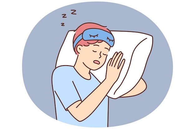 O tipo cansado dorme na almofada na cama.