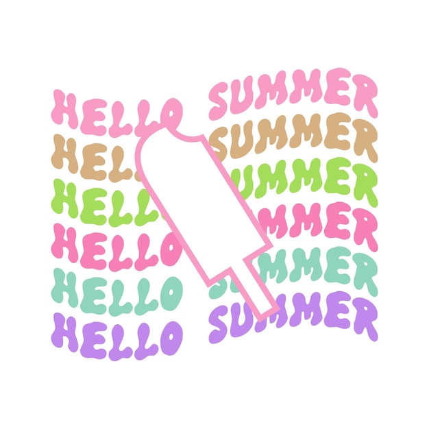 O verão de efeito ondulado cita olá arquivos de corte svg coloridos de verão com design de camiseta vetorial de sorvete