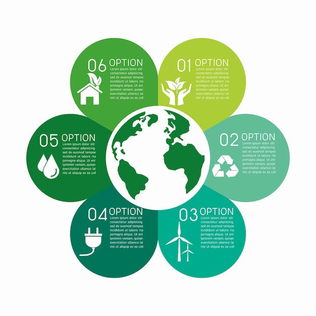 O verde do círculo deixa o infográfico ecológico no conceito de ambiente verde de fundo branco