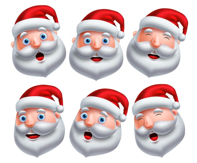 Vetor o vetor da cabeça do papai noel definiu emoticons do papai noel com expressões faciais felizes e engraçadas