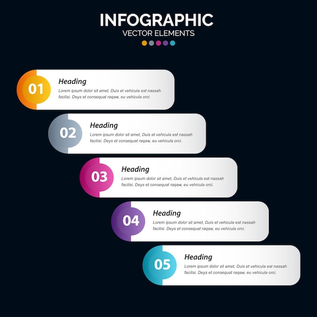 O vetor e o marketing de design de infográficos em 5 etapas podem ser usados para o layout do fluxo de trabalho