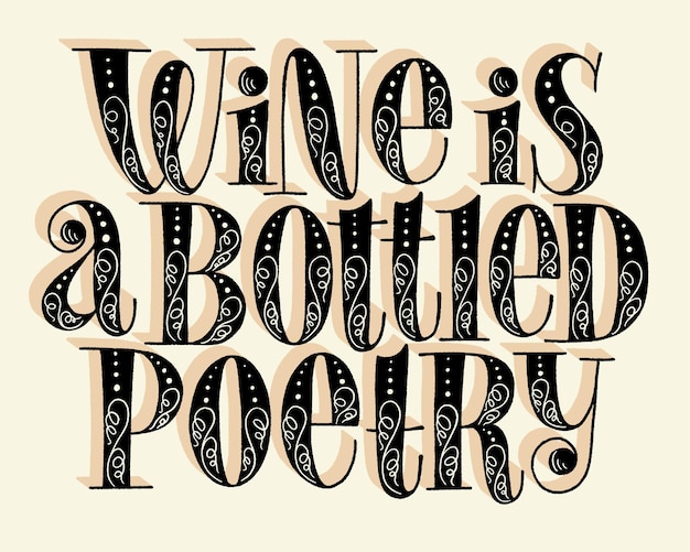 Vetor o vinho é uma letra de mão de poesia engarrafada