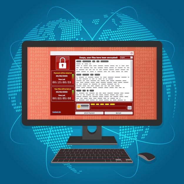 Vetor o virus malware ransomware wannacry criptografou seus arquivos e requer dinheiro