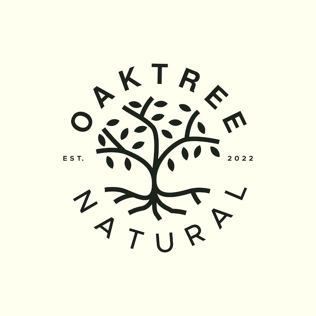 Oak tree linha simples emblema logotipo ícone ilustração vetorial modelo design pinheiro ou palmeira natureza linha arte logotipo