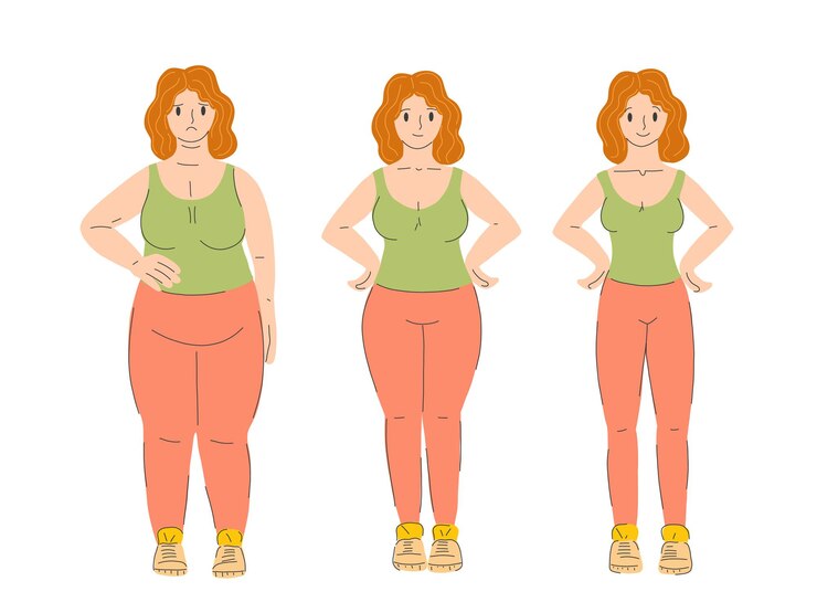 Vetor obesidade e perda de peso gordura antes e depois da perda de peso mulher acima do peso nutrição esportiva