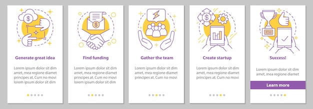 Objetivo de alcançar a tela da página do aplicativo móvel de integração com conceitos lineares. instruções gráficas das etapas de desenvolvimento de negócios. ux, ui, modelo de vetor gui com ilustrações