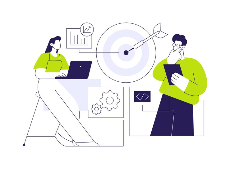 Vetor objetivos de negócios conceito abstrato ilustração vetorial analista de negócios estabelece objetivo de marketing