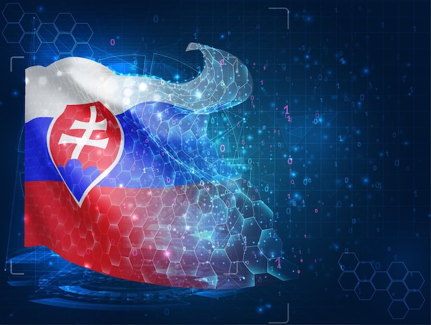 Objeto 3D abstrato virtual da bandeira vetorial da Eslováquia de polígonos triangulares em um fundo azul