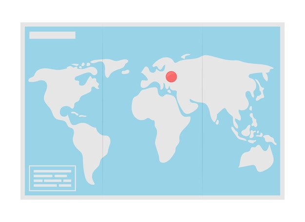 Objeto de vetor de cor semi plana de mapa mundial. folha geográfica. aponte no atlas. item realista em branco. estilo de vida isolado ilustração de estilo de desenho animado moderno para design gráfico e animação