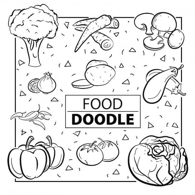 Vetor objeto e símbolo de doodle de comida vegetal