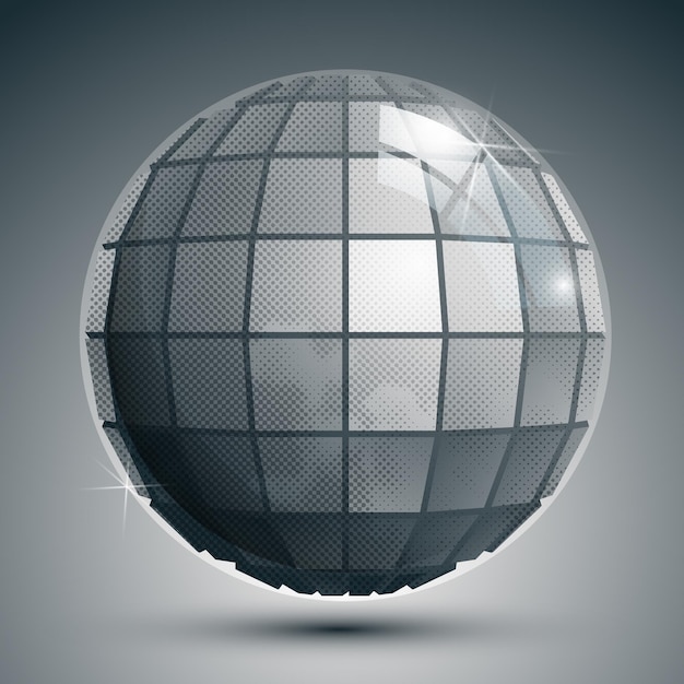 Vetor objeto esférico de plástico texturizado com flashes, globo pixelizado criado a partir de quadrados.