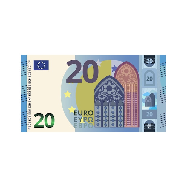 Objeto isolado de ilustração vetorial de notas de dinheiro de 20 euros