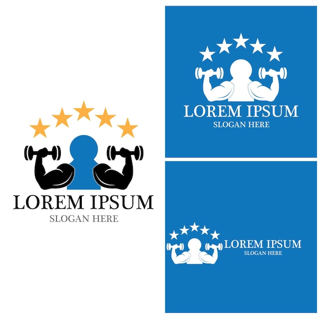 Objeto vetorial e ícones para design de logotipo de fitness emblema de ginásio de etiqueta esportiva