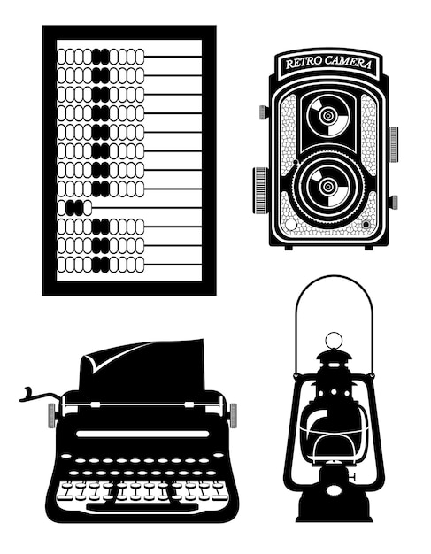 Vetor objetos antigos ícones retrô vintage ilustração em vetor estoque