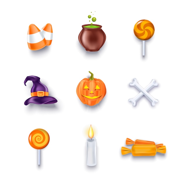 Objetos de halloween e ícones de elementos de design definido para o projeto.