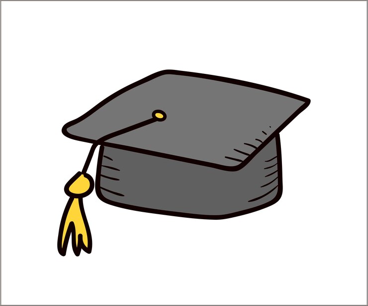 Vetor objetos escolares e universitários chapéu acadêmico ilustração de rabiscos vetoriais em eps10