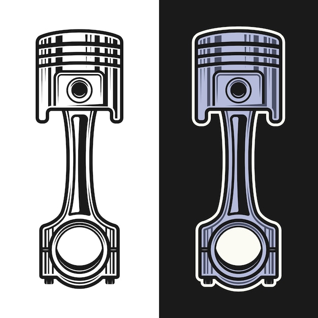 Vetor objetos vetoriais de pistão em dois estilos preto em branco e colorido em fundo escuro