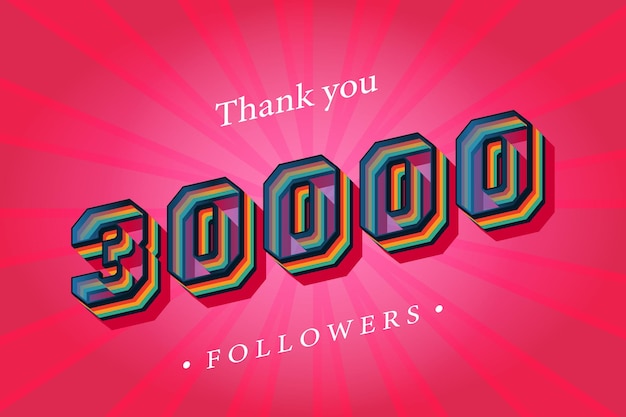 Obrigado 30000 seguidores sociais e assinantes com números Efeito de texto retrô na moda renderização 3d