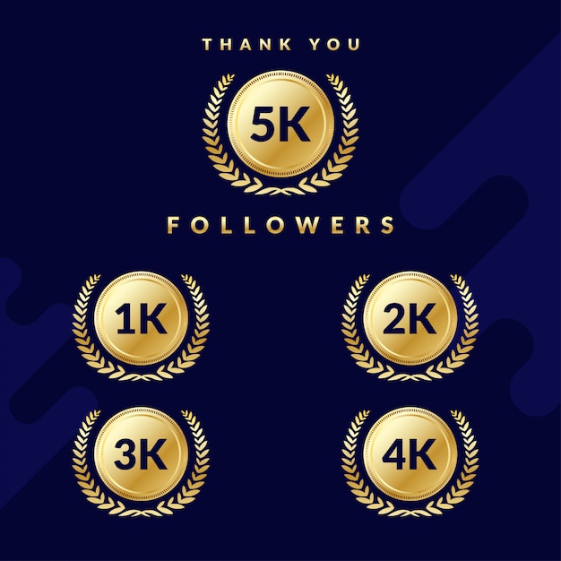 Obrigado 5k seguidores. conjunto de emblemas para seguidores de 1k, 2k, 3k ou 4k. design elegante