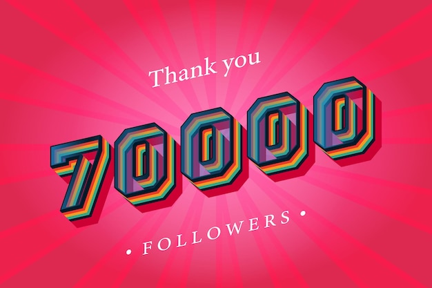 Vetor obrigado 70000 seguidores sociais e assinantes com números efeito de texto retrô na moda renderização 3d