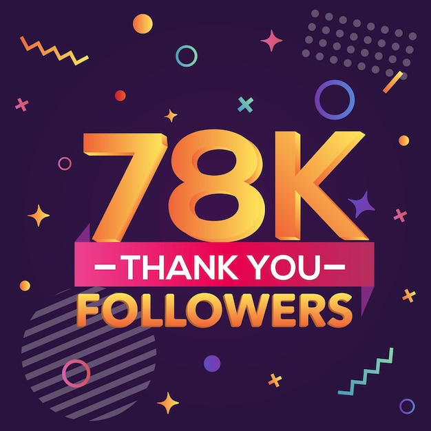 Obrigado 78000 seguidores, obrigado banner primeiro cartão de felicitações de 78k seguidor com linhas geométricas