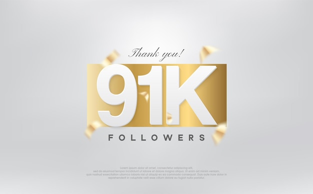 Obrigado 91k seguidores design simples com números em papel dourado