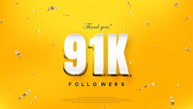 Obrigado 91k seguidores em um fundo amarelo brilhante