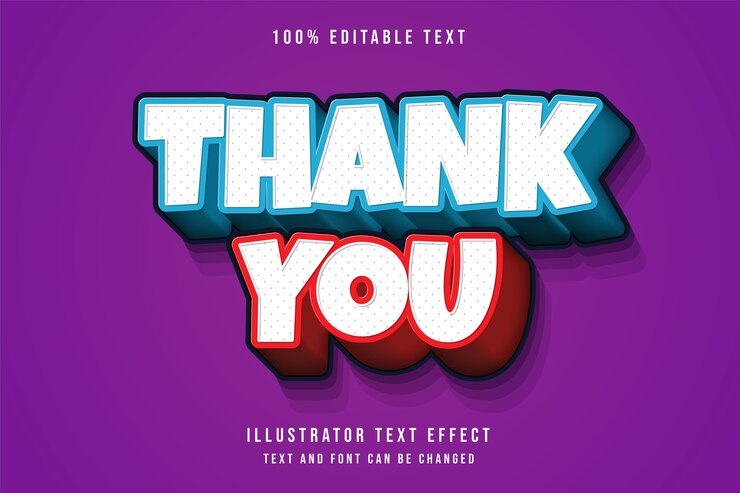 Obrigado, efeito de texto editável 3D gradação azul estilo de texto sombra cômica vermelha