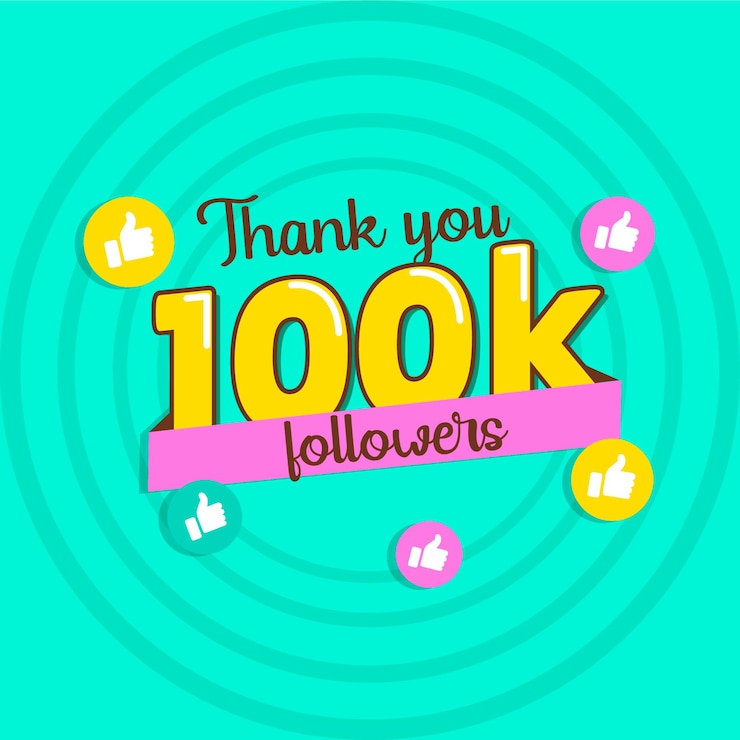 Vetor obrigado modelo de 100 mil seguidores sociais vetor grátis
