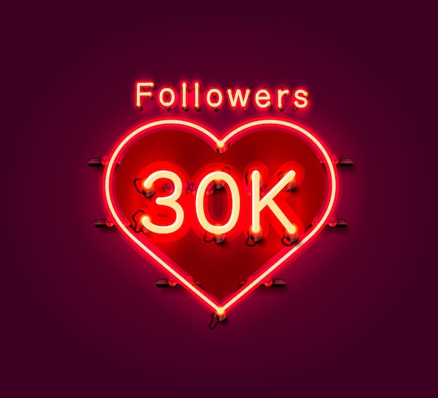 Obrigado povos seguidores, grupo social online de 30k, letreiro de néon