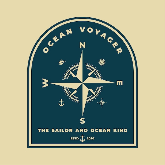Ocean Voyage Compass Blue Icon Badge (Compasso de Viagem Oceânica com Ícone Azul)