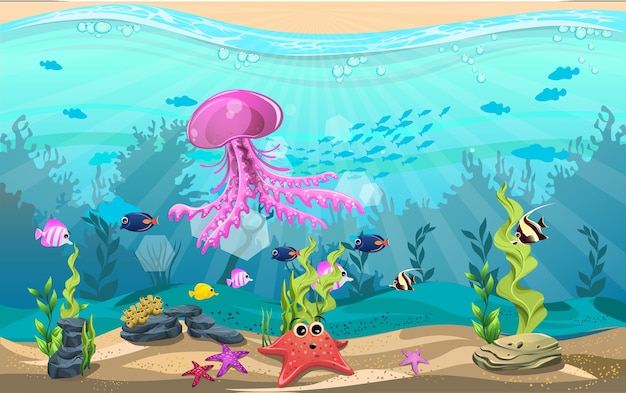 oceano com animais marinhos