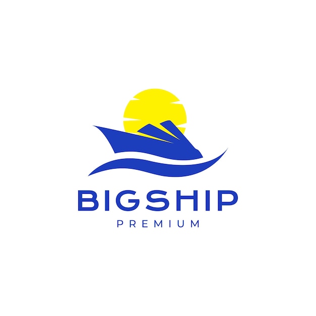 Oceano de grande navio com vetor de design de logotipo abstrato de sol