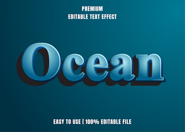 Vetor oceano, estilo de fonte de efeito de texto editável