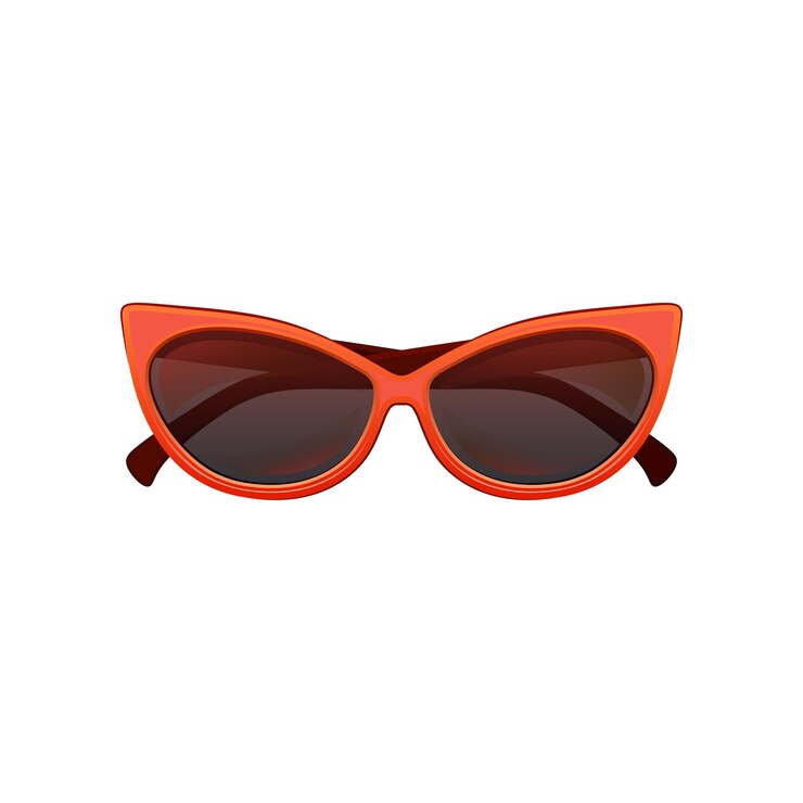 Vetor óculos de sol de olho de gato glamour com lentes pretas e armação de plástico vermelho brilhante óculos de proteção elegantes para mulheres ícone de vetor plano