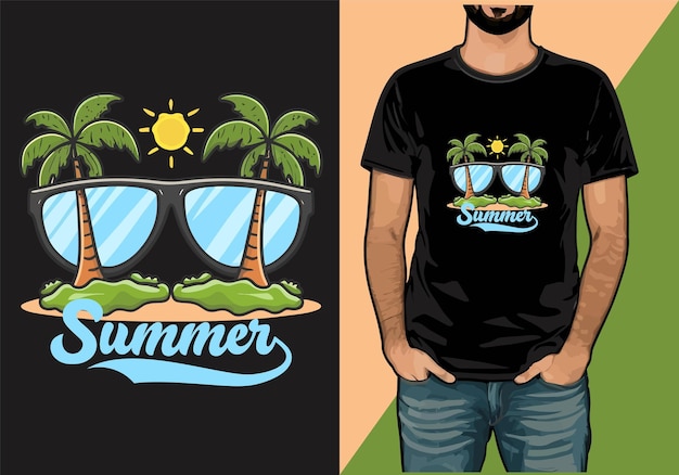 Óculos de sol de verão t-shirt de design vetorial estilo vintage retro aquarela colorida óculos de sol do verão