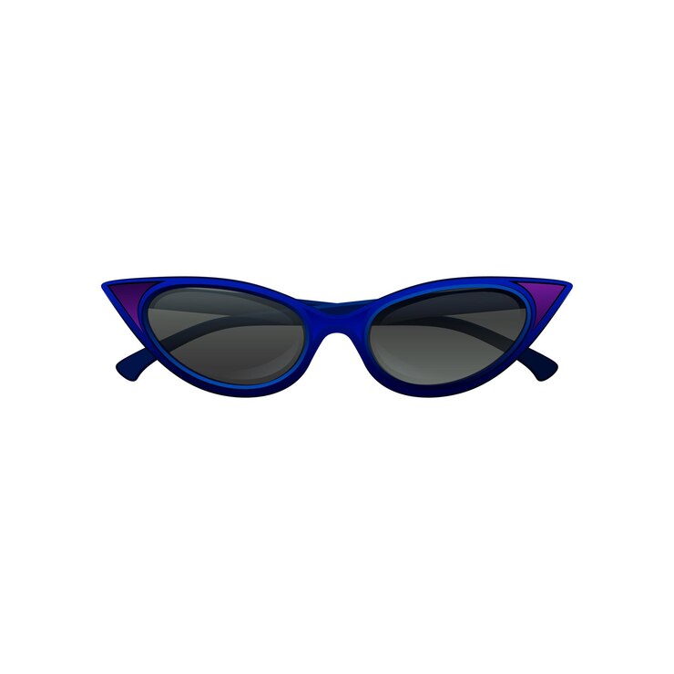 Vetor óculos de sol elegantes de olho de gato com armação azul e lentes pretas óculos de proteção para mulheres elegantes ícone de vetor plano