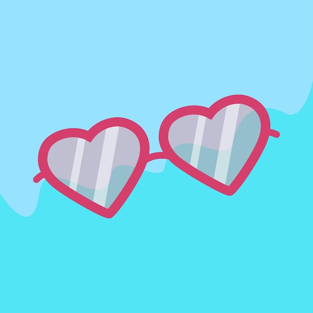 Óculos de sol rosa sobre fundo azul óculos de verão com lentes translúcidas óculos em forma de coração