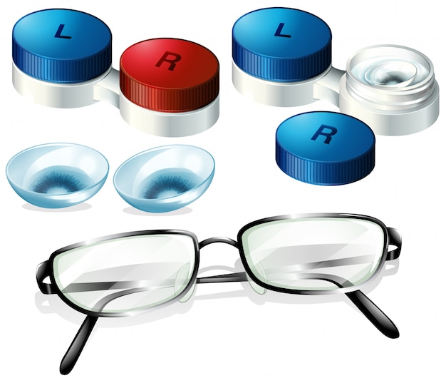 Vetor Óculos e lentes de contato em fundo branco