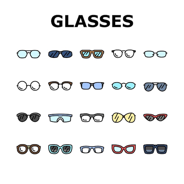 Óculos set de ícones de moldura de estilo óptico vetor