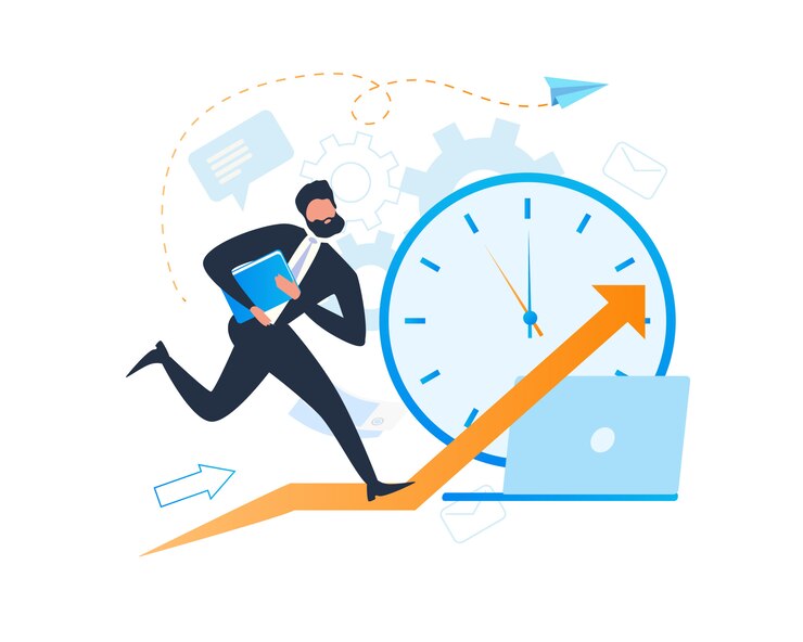Vetor ocupado cartoon empresário character deadline clock