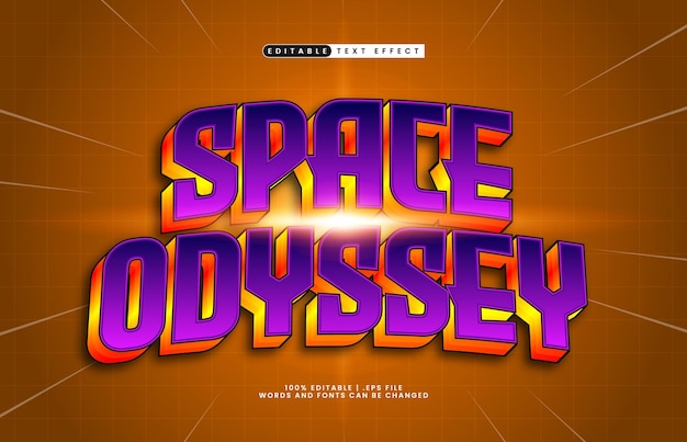Odisseia espacial efeito de texto editável com um estilo de texto de planeta e estrela