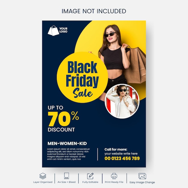 Oferece descontos em produtos Impressão de folhetos ou cartazes para o projeto de modelo de folheto do evento Black Friday